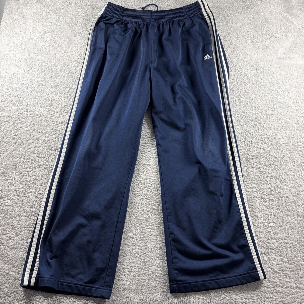 Vintage Adidas Track Pants Mens Large Navy Blue Stripe Straight Fit